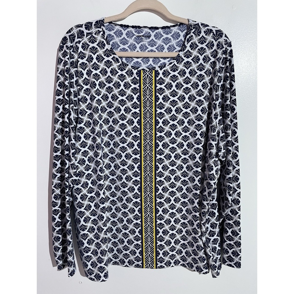 Lands End Women Shirt 2X Rash Guard Swim Tee Floral Beach Resort Cruise UPF50